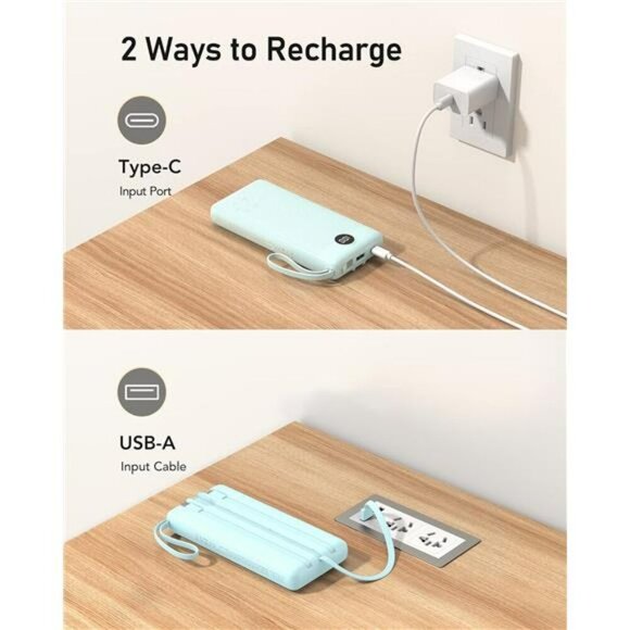 Portable Charger Power Bank 20000mAh Fast Charging USB C Built In Cables - Picture 6 of 7